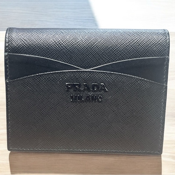 PRADA Saffiano Monochrome Compact Wallet Black - Picture 3 of 10